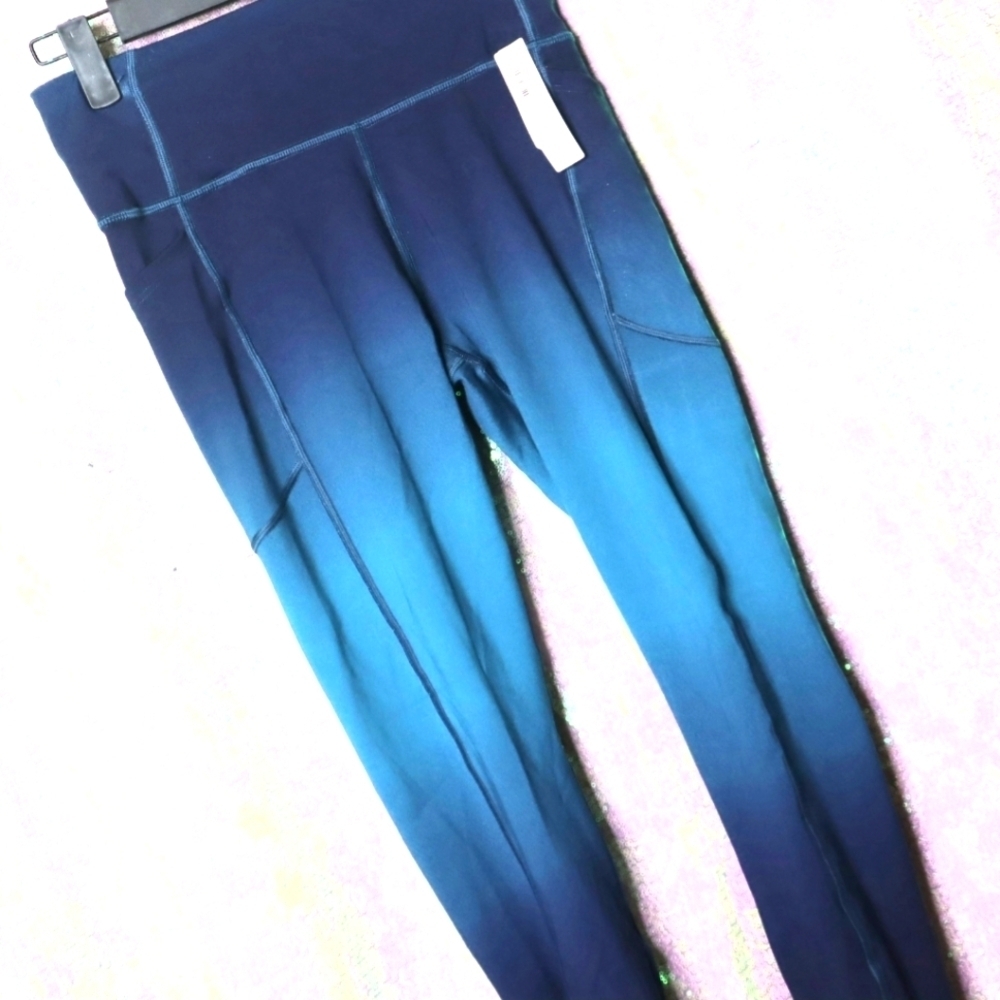 BLUE OMBRE LEGGINGS SS Victoria's Secret Navy Activewear Fitness Pockets NWT